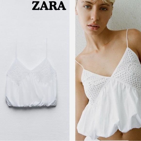 Zara White Balloon Hem Combination Top size Small - Picture 1 of 5